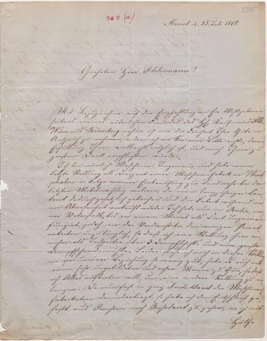 Letter sent by Fischer, H. to Schliemann, Heinrich, 1860