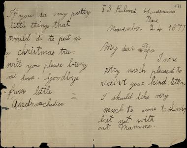 Letter sent by Schliemann, A. to Schliemann, Heinrich, 1877