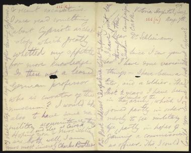 Letter sent by Butler, Charles A. V. to Schliemann, Heinrich, 1885