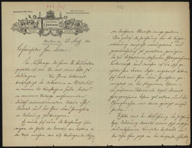 Letter sent by Schottlaender, S. to Schliemann, Heinrich, 1881