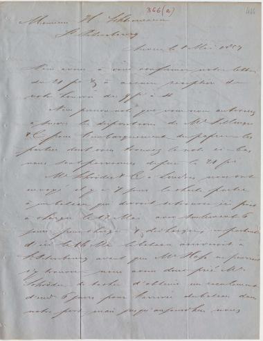 Letter sent by Coomans & Born to Schliemann, Heinrich, 1857