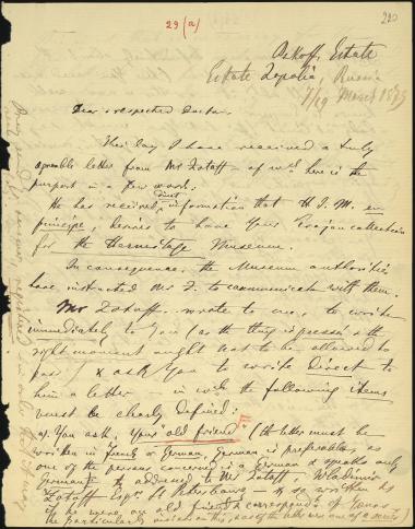 Letter sent by Bogouschevsky, Nicolas de to Schliemann, Heinrich, 1879