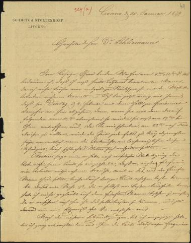 Letter sent by Stoltenhoff, August to Schliemann, Heinrich, 1879