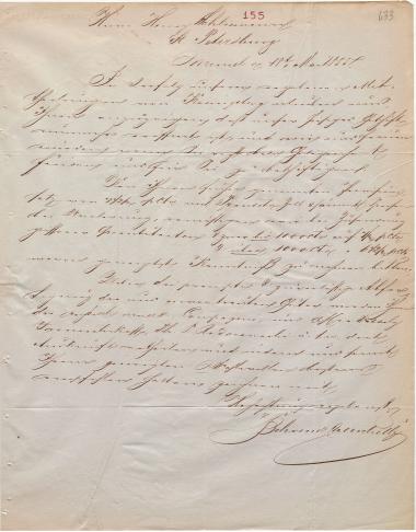 Letter sent by Behrend & Michelly to Schliemann, Heinrich, 1855