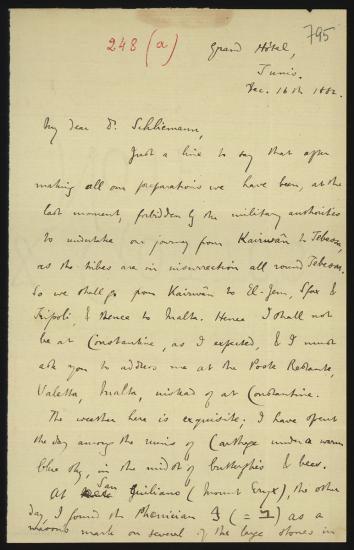 Letter sent by Sayce, Archibald Henry to Schliemann, Heinrich, 1882