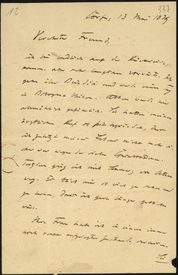 Letter sent by Virchow, Rudolf to Schliemann, Heinrich, 1879