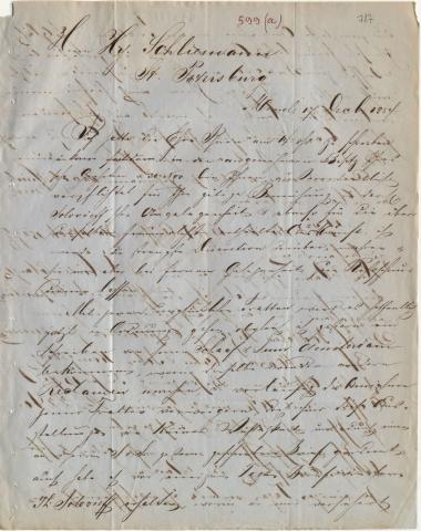 Letter sent by Laaser, H. to Schliemann, Heinrich, 1854