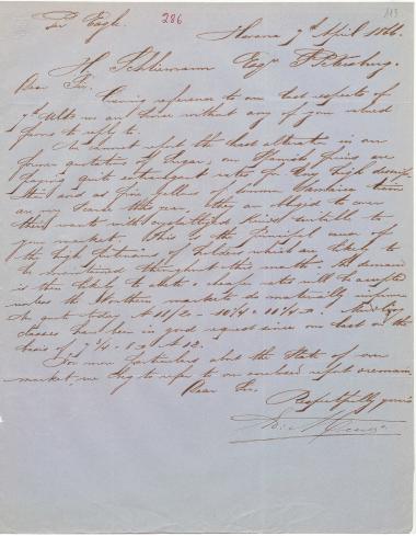 Letter sent by Meert, Edmund to Schliemann, Heinrich, 1866