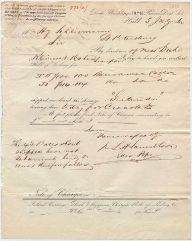 Letter sent by Samuelson, S. H. to Schliemann, Heinrich, 1860