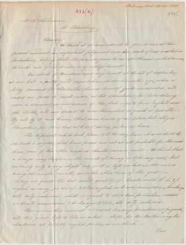 Letter sent by Donner, C. & Co. to Schliemann, Heinrich, 1856