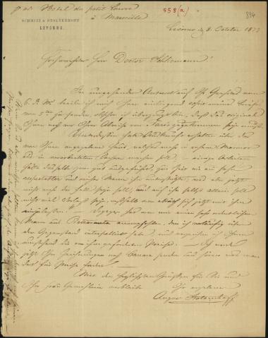 Letter sent by Stoltenhoff, August to Schliemann, Heinrich, 1879