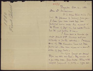Letter sent by Calvert, Frank to Schliemann, Heinrich, 1880