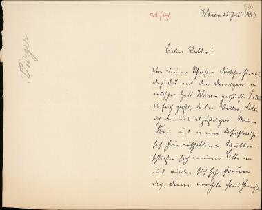 Letter sent by Burger, F. to Schliemann, Heinrich, 1883