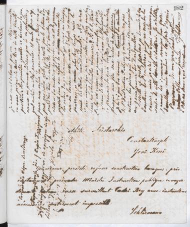 Copy of letter by Schliemann, Heinrich to Αριστάρχης, Σταυράκης  1876