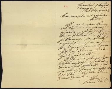 Letter sent by Stoll, Louis to Schliemann, Heinrich, 1885