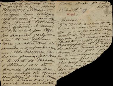 Letter sent by Zographos, Helene to Schliemann, Heinrich, 1875