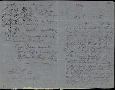 Letter sent by Bogouschevsky, Nicolas de to Schliemann, Heinrich, 1876
