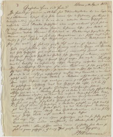 Letter sent by Bahlmann, J. H. to Schliemann, Heinrich, 1853