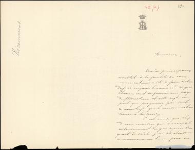 Letter sent by Ricammont, ? to Schliemann, Heinrich, 1884