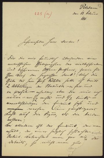Letter sent by Saxe-Meiningen, Bernhard to Schliemann, Heinrich, 1881