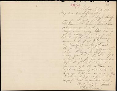 Letter sent by Parsons, Charles to Schliemann, Heinrich, 1869