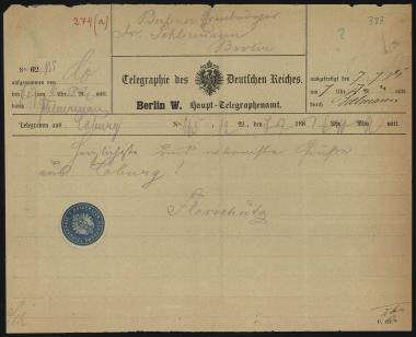 Letter sent by Florschütz, W. to Schliemann, Heinrich, 1881