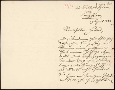 Letter sent by Blind, Karl to Schliemann, Heinrich, 1888