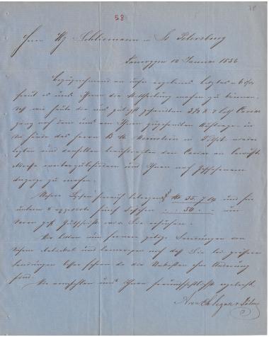 Letter sent by Segall, A. C. & Sons to Schliemann, Heinrich, 1856