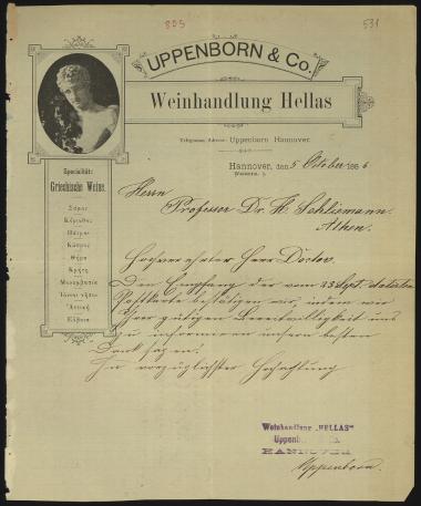 Letter sent by Uppenborn, ? to Schliemann, Heinrich, 1886