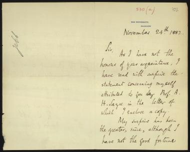 Letter sent by Jebb, R. C. to Schliemann, Heinrich, 1882