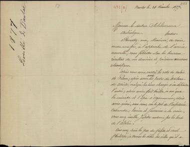 Letter sent by Leveillé de Baulac, P. to Schliemann, Heinrich, 1877