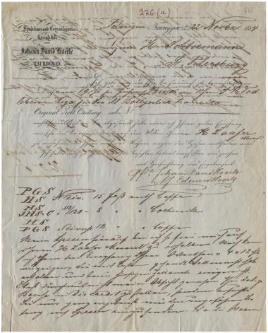 Letter sent by Hoerle, Johan David to Schliemann, Heinrich, 1854