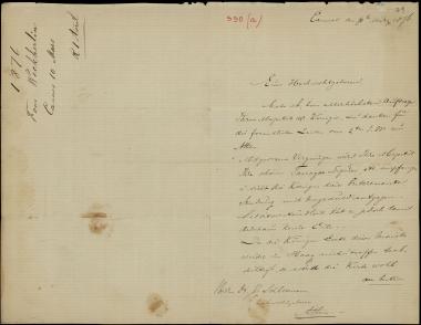 Letter sent by Weckerling, Fom. to Schliemann, Heinrich, 1876