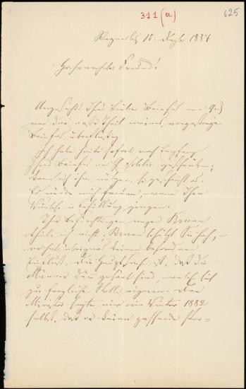 Letter sent by Schels, August to Schliemann, Heinrich, 1884