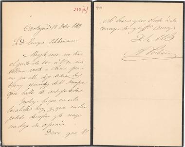 Letter sent by Pedreno, Andre to Schliemann, Heinrich, 1869