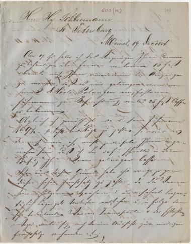 Letter sent by Laaser, H. to Schliemann, Heinrich, 1854