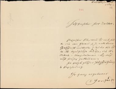 Letter sent by Ponfick, Emil to Schliemann, Heinrich, 1885