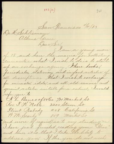 Letter sent by Sturtevant, Cullen K. to Schliemann, Heinrich, 1883