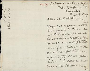 Letter sent by Field, Kate to Schliemann, Heinrich, 1877