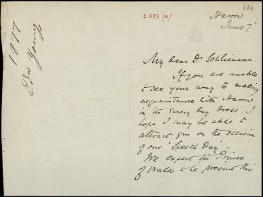 Letter sent by Young, Edward M. to Schliemann, Heinrich, 1877
