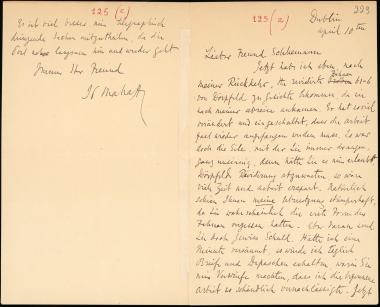 Letter sent by Mahaffy, John Pentland to Schliemann, Heinrich, 1885