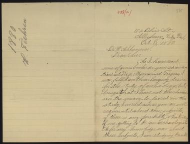 Letter sent by Frehsen, Harry to Schliemann, Heinrich, 1880