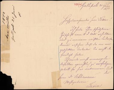Letter sent by Müller, Max F. to Schliemann, Heinrich, 1872