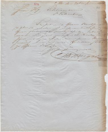 Letter sent by Kingelin, Abr. to Schliemann, Heinrich, 1856