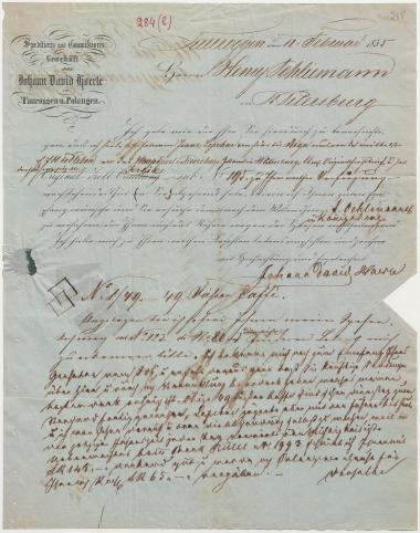 Letter sent by Hoerle, Johan David to Schliemann, Heinrich, 1855