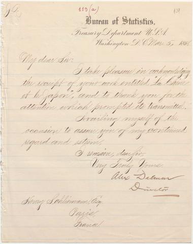 Letter sent by Delmar, Alex to Schliemann, Heinrich, 1868