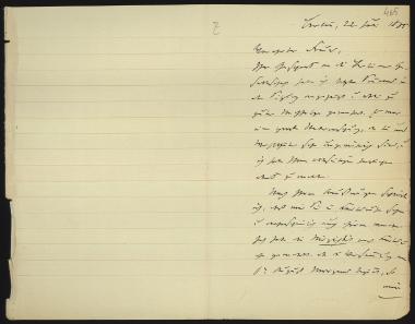 Letter sent by Virchow, Rudolf to Schliemann, Heinrich, 1885