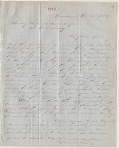 Letter sent by Grim, A. K. to Schliemann, Heinrich, 1852