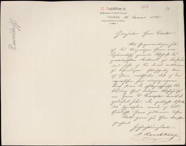 Letter sent by Raschkow, N. Jr. to Schliemann, Heinrich, 1885
