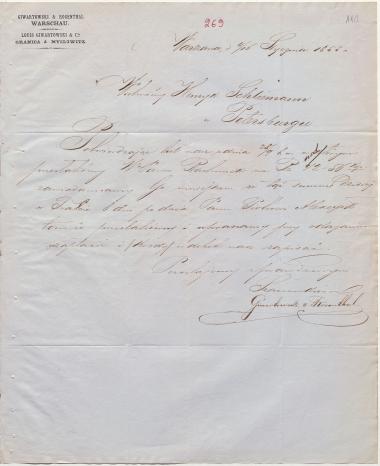 Letter sent by Giwartowski & Rosenthal to Schliemann, Heinrich, 1855